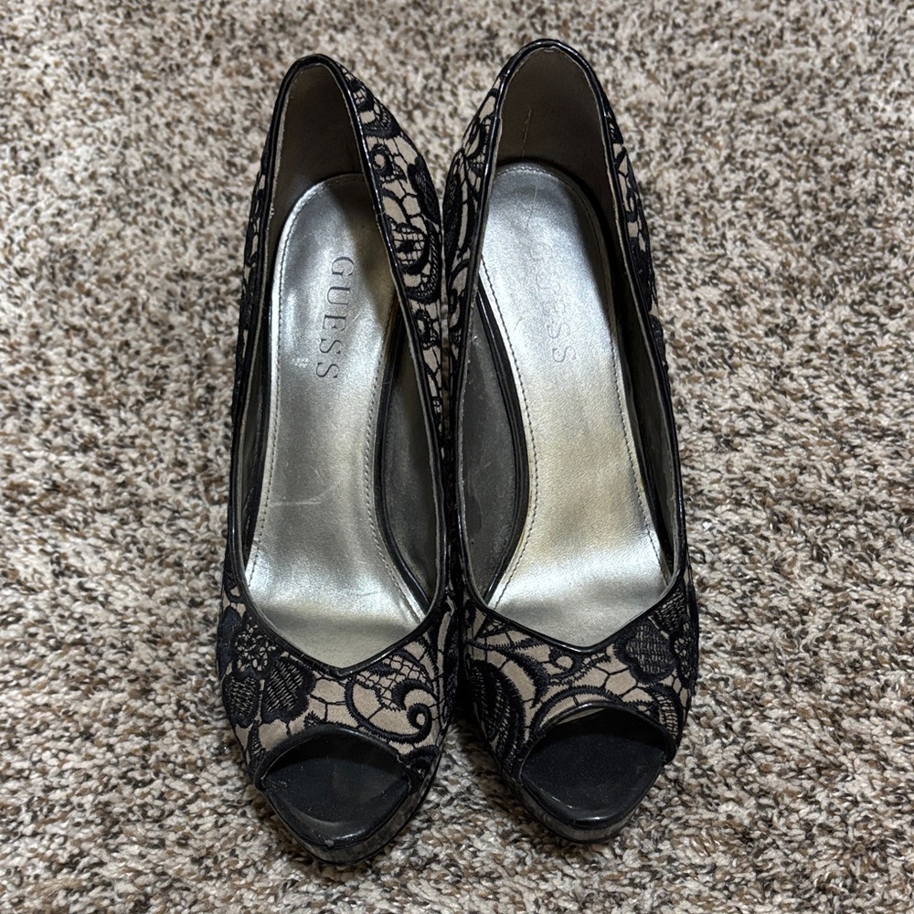 Guess Black and Cream‎ Lace Heels